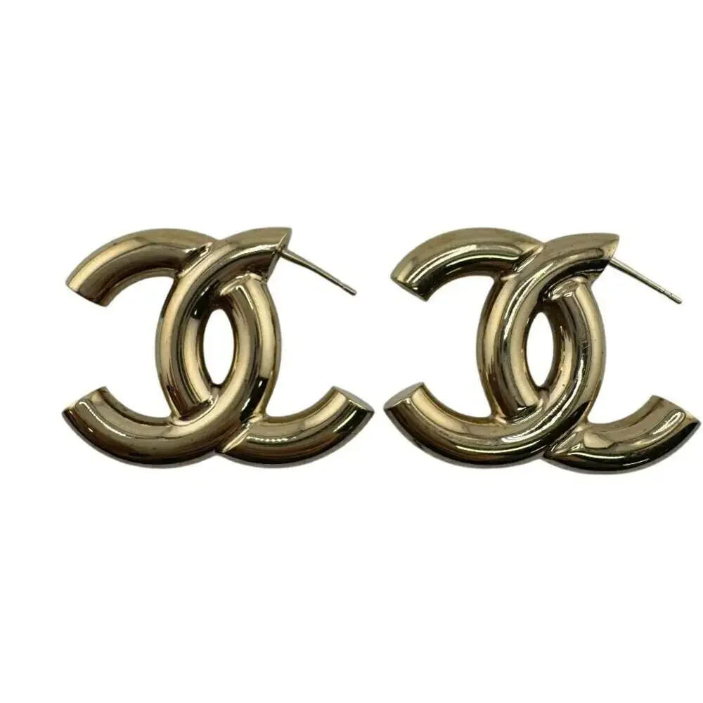 CHANEL Authentic Gold Logo Earrings